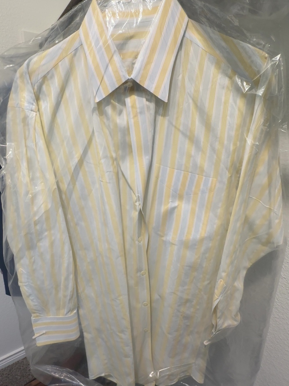 Men's Yellow & White Stripe Dress Shirt - Classic Button-Down